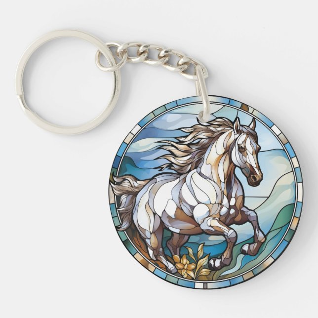 Porte-clefs Cheval blanc en verre doux (Devant)