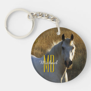 Porte-clefs Cheval Blanc, Personnaliser Monogramme & Nom, Or/W