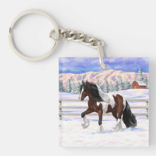 Porte-clefs Cheval Brougeot Gitan Pinto De Baie À Neige