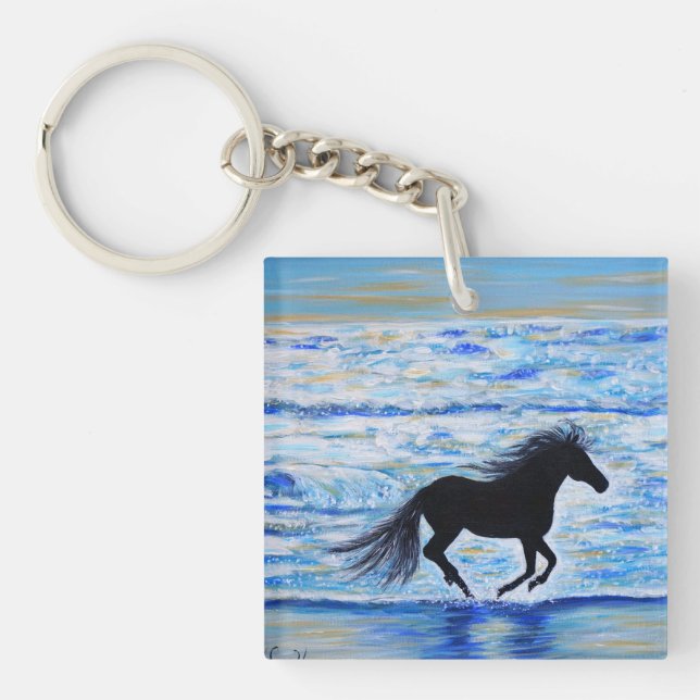 Porte-clefs Cheval courir libre par la peinture de mer (Devant)