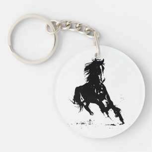 Porte-clefs Cheval d'art pop noir et blanc