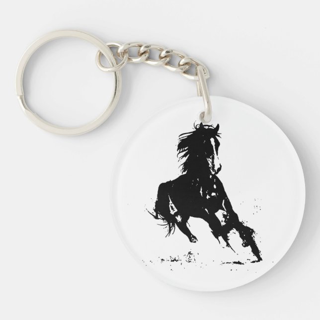 Porte-clefs Cheval d'art pop noir et blanc (Devant)