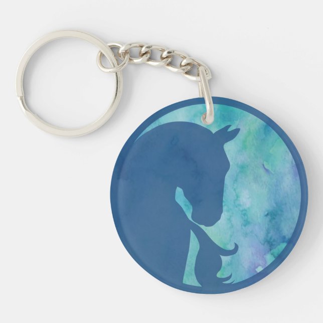 Porte-clefs Cheval en Cercle - Bleu (Devant)