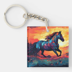 Porte-clefs Cheval En Course Sur Le Terrain Art Abstrait Cheva