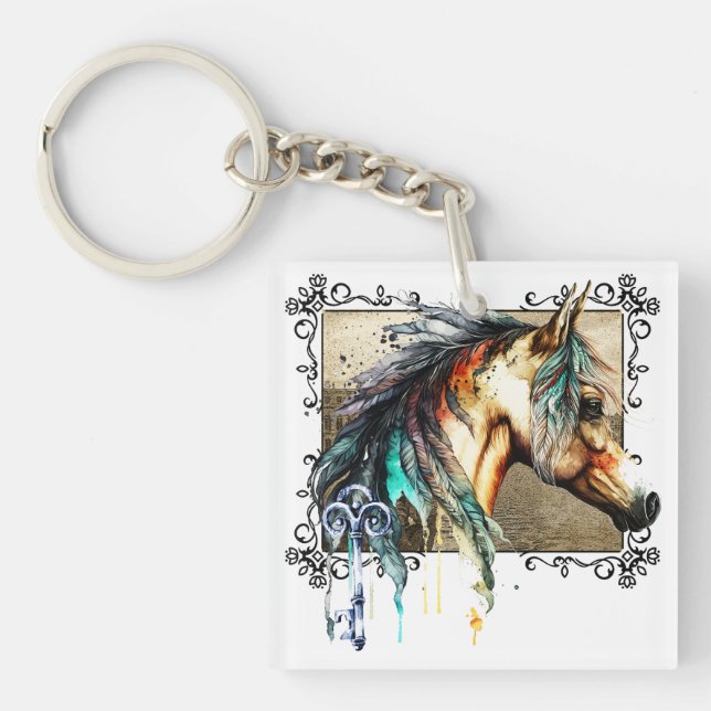 Porte-clefs Cheval Et Clé Aquarelle (Devant)