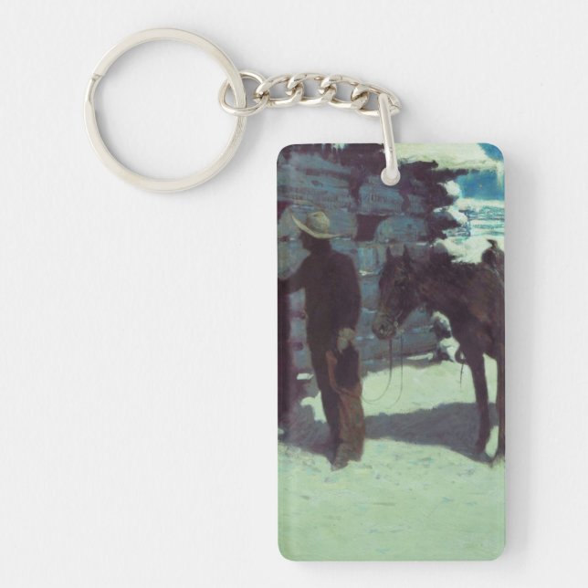 Porte-clefs Cheval et Cowboy neige hivernale (Devant)