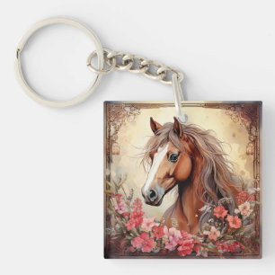 Porte-clefs Cheval et Fleur sauvage