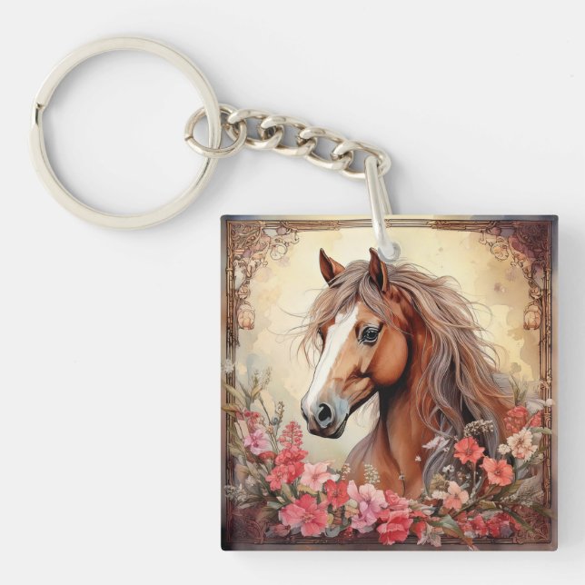 Porte-clefs Cheval et Fleur sauvage (Devant)