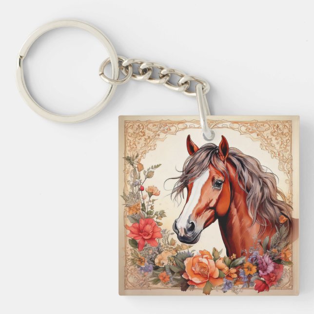 Porte-clefs Cheval et Fleur sauvage (Devant)