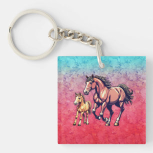 Porte-clefs Cheval et poulain sur Arrière - plan texturé