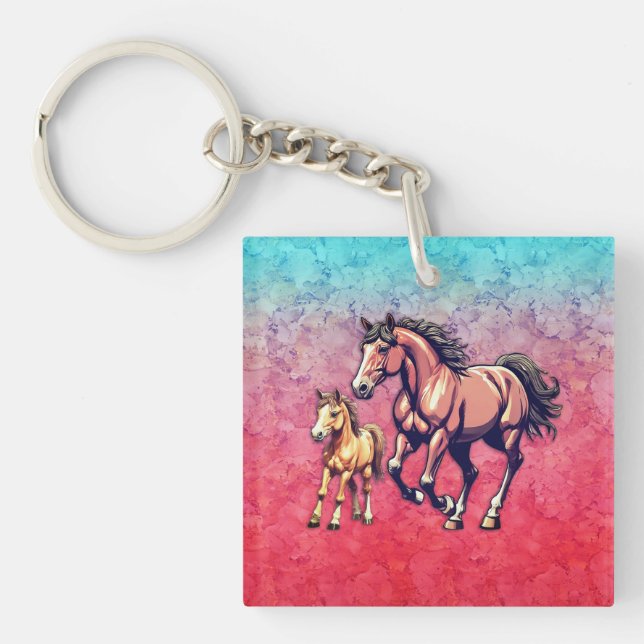 Porte-clefs Cheval et poulain sur Arrière - plan texturé (Devant)