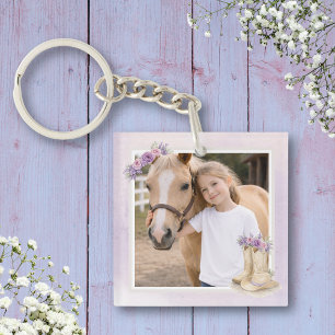 Porte-clefs Cheval Floral Violet Filles