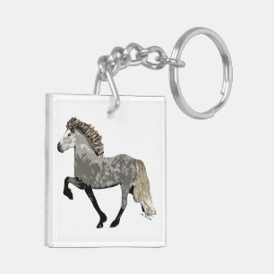 Porte-clefs Cheval islandais en gris pommelé-Art déco Astrid