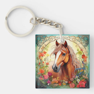 Porte-clefs Cheval mignon et Fleur sauvage