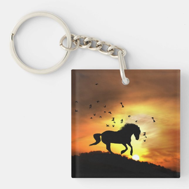 Porte-clefs Cheval mignon et oiseaux (Devant)