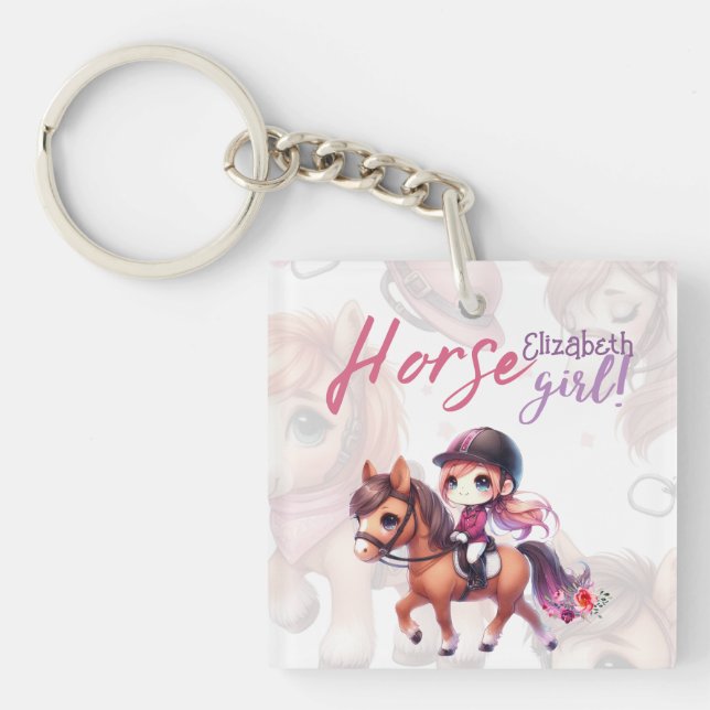 Porte-clefs Cheval Personnalisé Rider Dressage Girl Nommé (Devant)