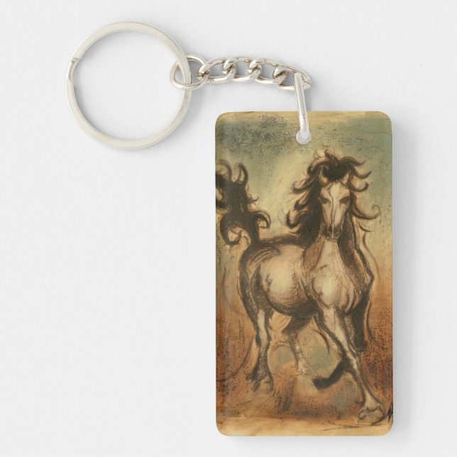 Porte-clefs Cheval sauvage et couleurs chaudes (Devant)