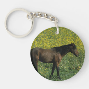 Porte-clefs Cheval sauvage Mustang debout en fleurs