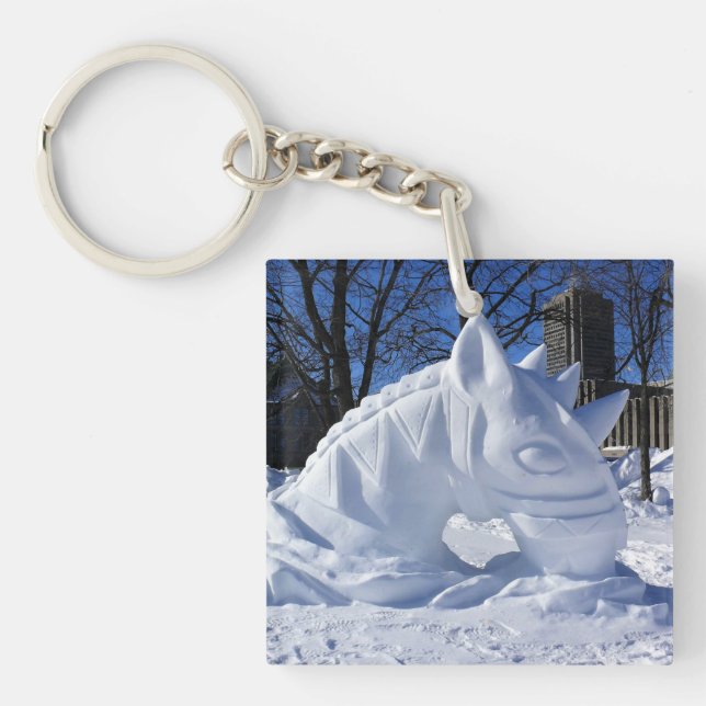 Porte-clefs Cheval Snow Sculpture, Québec, Canada (Devant)