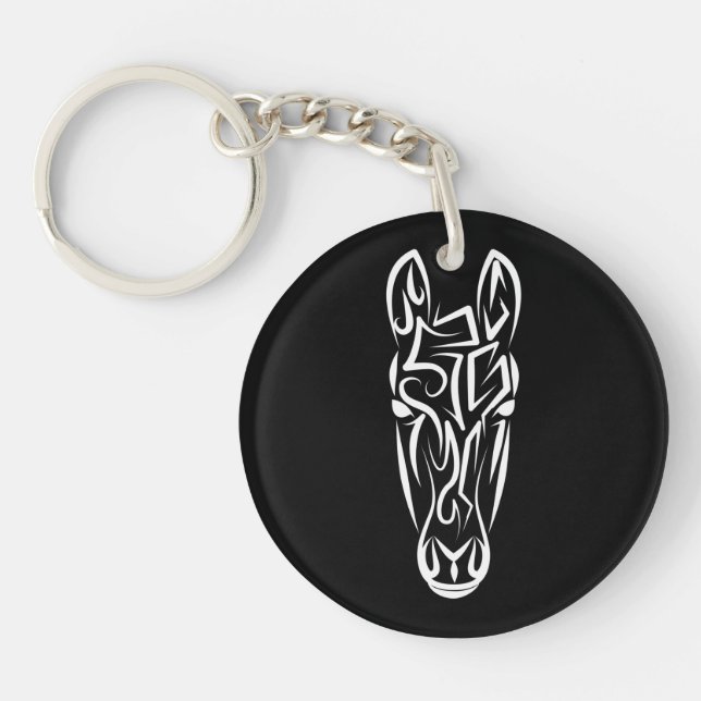 Porte-clefs Cheval tribal noir et blanc (Devant)