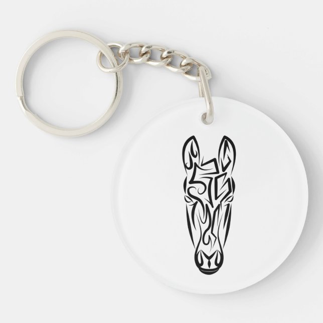 Porte-clefs Cheval tribal noir et blanc (Devant)