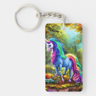 Porte-clefs Cheval Unicorne coloré dans la forêt-46567