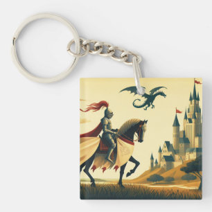 Porte-clefs Chevalier médiéval/dragon/château fantastique