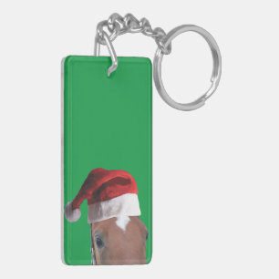 Porte-clefs Chevaux de Noël en Casquette du Père Noël