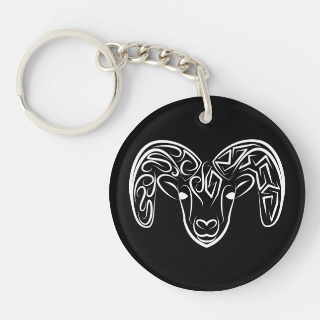 Porte-clefs Chèvre tribale noire et blanche / Mouton (Devant)