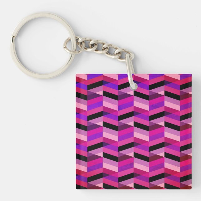 Porte-clefs Chevron Abstrait/Herringbone | Purples et violets (Devant)