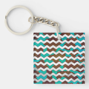 Porte-clefs Chevron Cow Impression Brown et Turquoise