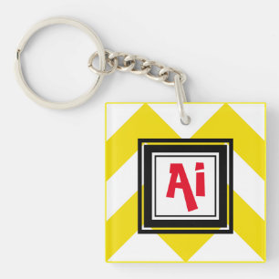 Porte-clefs Chevron jaune et blanc Personnalisé Monogramme rou