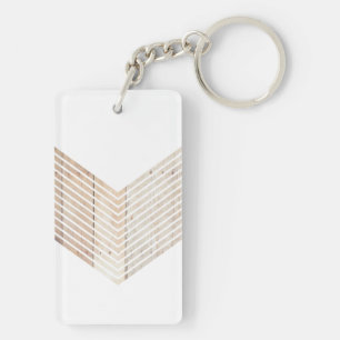 Porte-clefs chevron minimaliste blanc avec bois