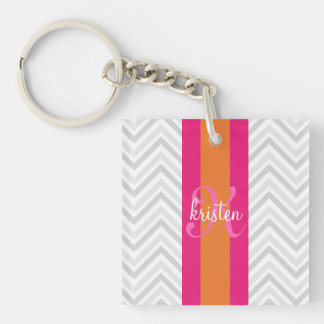 Porte-clefs Chevron rose gris élégant moderne personnalisé