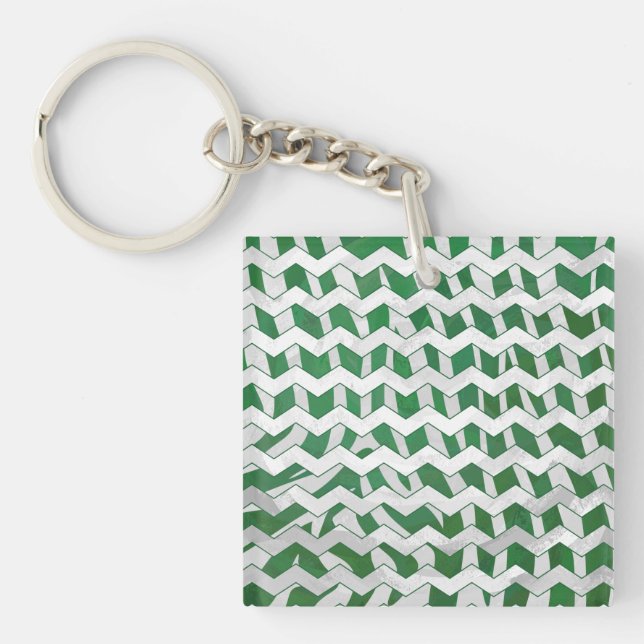 Porte-clefs Chevron Zebra Green et White Print (Devant)