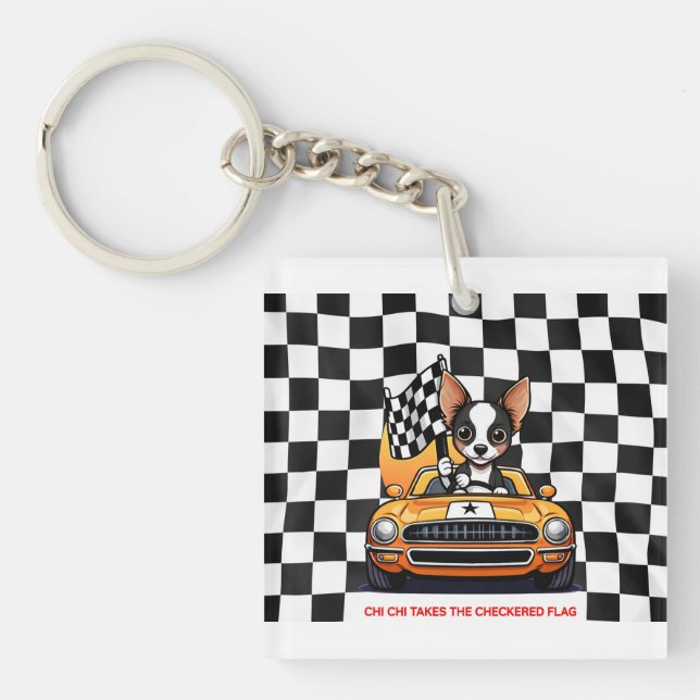 Porte-clefs Chi Chi Prend Le Drapeau à Damier (Devant)
