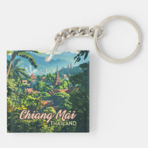 Porte-clefs Chiang Mai Thaïlande Asie Temples Monts Vintages
