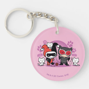 Porte-clefs Chibi Harley Quinn Et Chibi Catwoman Avec Des Chat