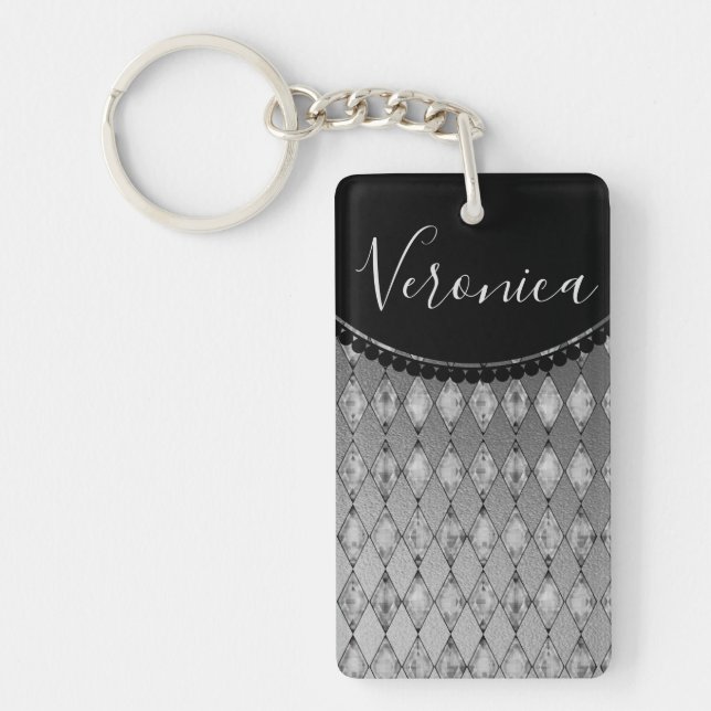 Porte-clefs Chic Argent Arlequin Personnalisé (Devant)