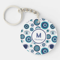 Chic Bleu Blanc Grec Mal Oeil Monogramme
