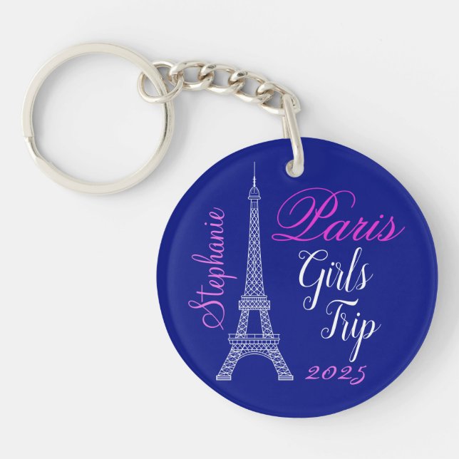 Porte-clefs Chic Blue Pink Paris Eiffel Tower Girls Trip (Devant)