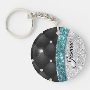 Porte-clefs Chic girly faux parties scintillant argent noir tu
