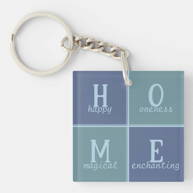 Porte-clefs Chic "HOME" en bleu et gris teintes (Devant)
