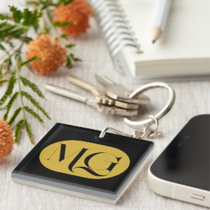 Porte-clefs Chic Monogramme Personnalisé Moderne Noir