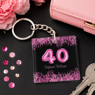 Porte-clefs Chic Pailleté Rose Noir 40ème Anniversaire
