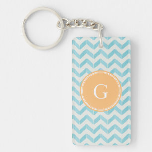 Porte-clefs Chic Pastel turquoise Chevron Custom Monogramme