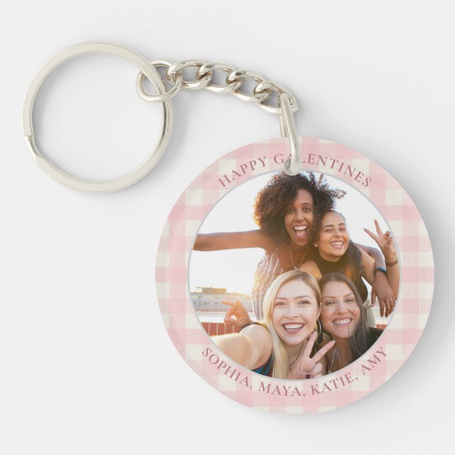 Porte-clefs Chic Pink Check Typography Photo Galentines Day (Devant)