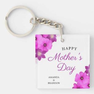 Porte-clefs Chic Purple Floral Fête des mères Noms des enfants