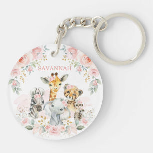 Porte-clefs Chic Rose Blush Floral Jungle Safari Bébé Animaux