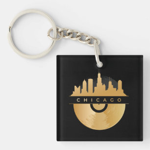Porte-clefs Chicago Illinois Skyline Golden Vinyl Chic